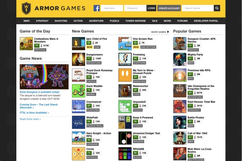 Armor Games homepage